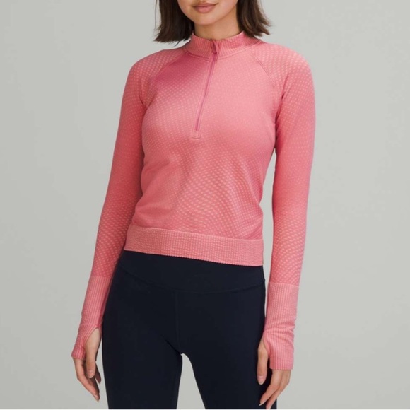 lululemon athletica Tops - Lululemon Rest Less Cropped Half-Zip Grid Warp Pink Blossom / Sugar Pink 6